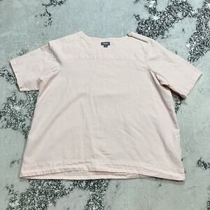 Martha Stewart Linen Blouse Pink Short Sleeve Zip Shoulder Women Size XL